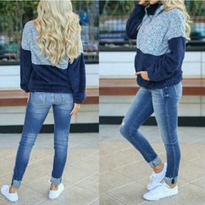 JUSTINE Soft pullover sweater - NAVY BLUE